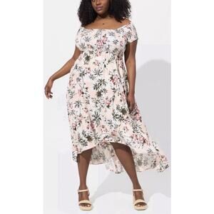 NEW Torrid 2X (18-20) Maxi Challis Off Shoulder Tulip Hi-Low Dress